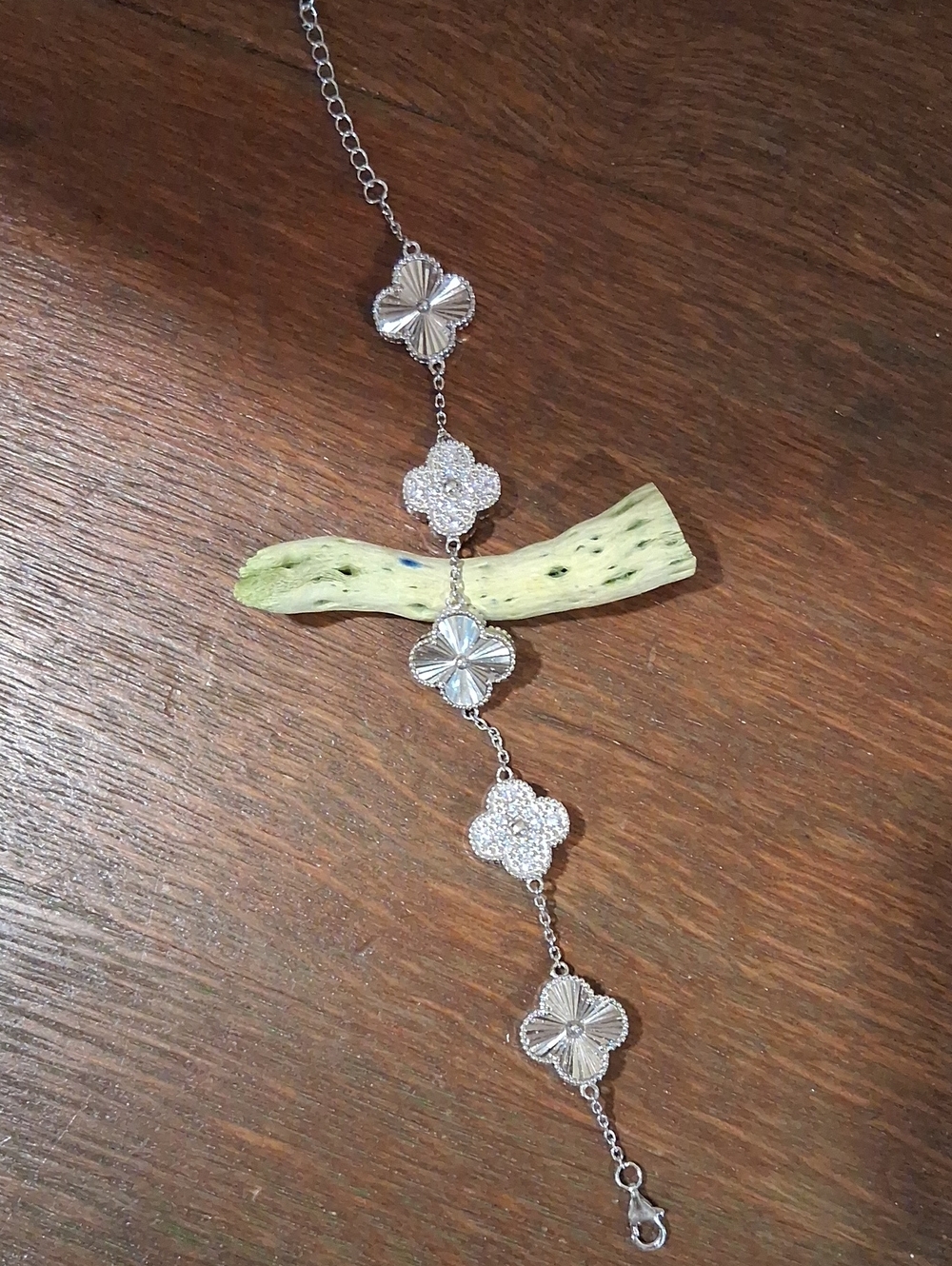 Sterling Silver Floral Clover Link Bracelet